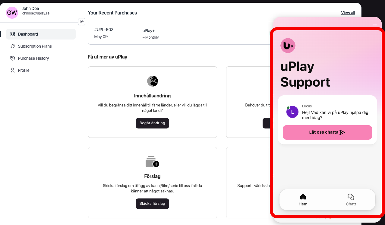 uPlay Support-chatten öppnas