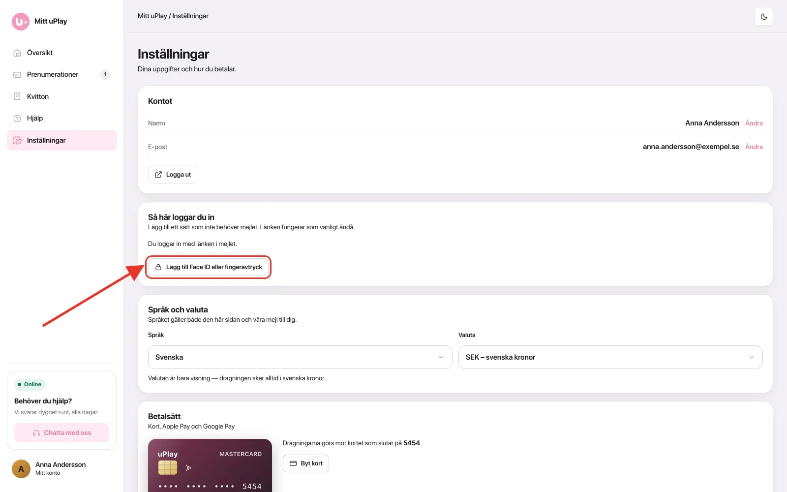 The How you sign in card, with the Add Face ID or fingerprint button