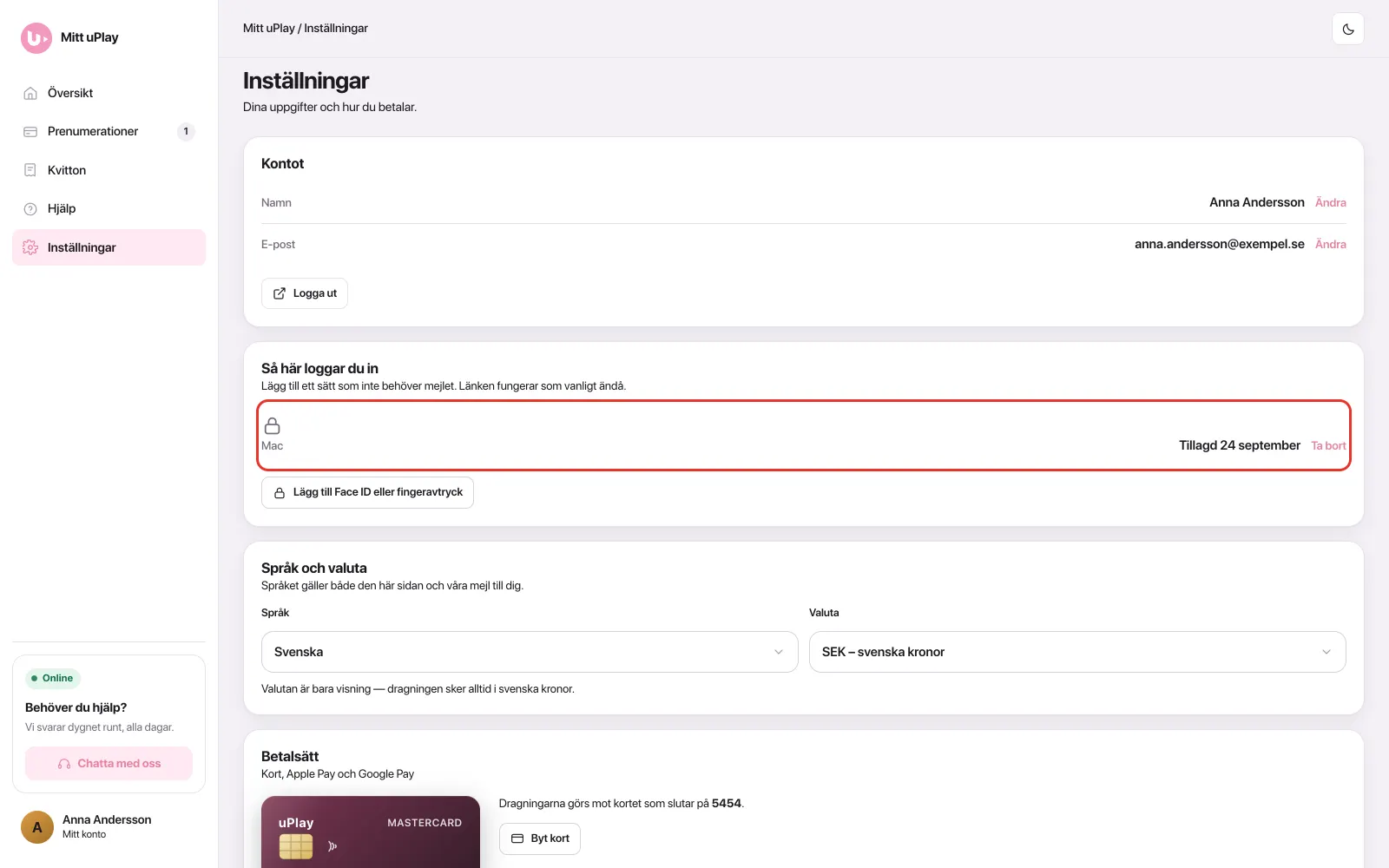 The key in the list, with name, date and the Remove button