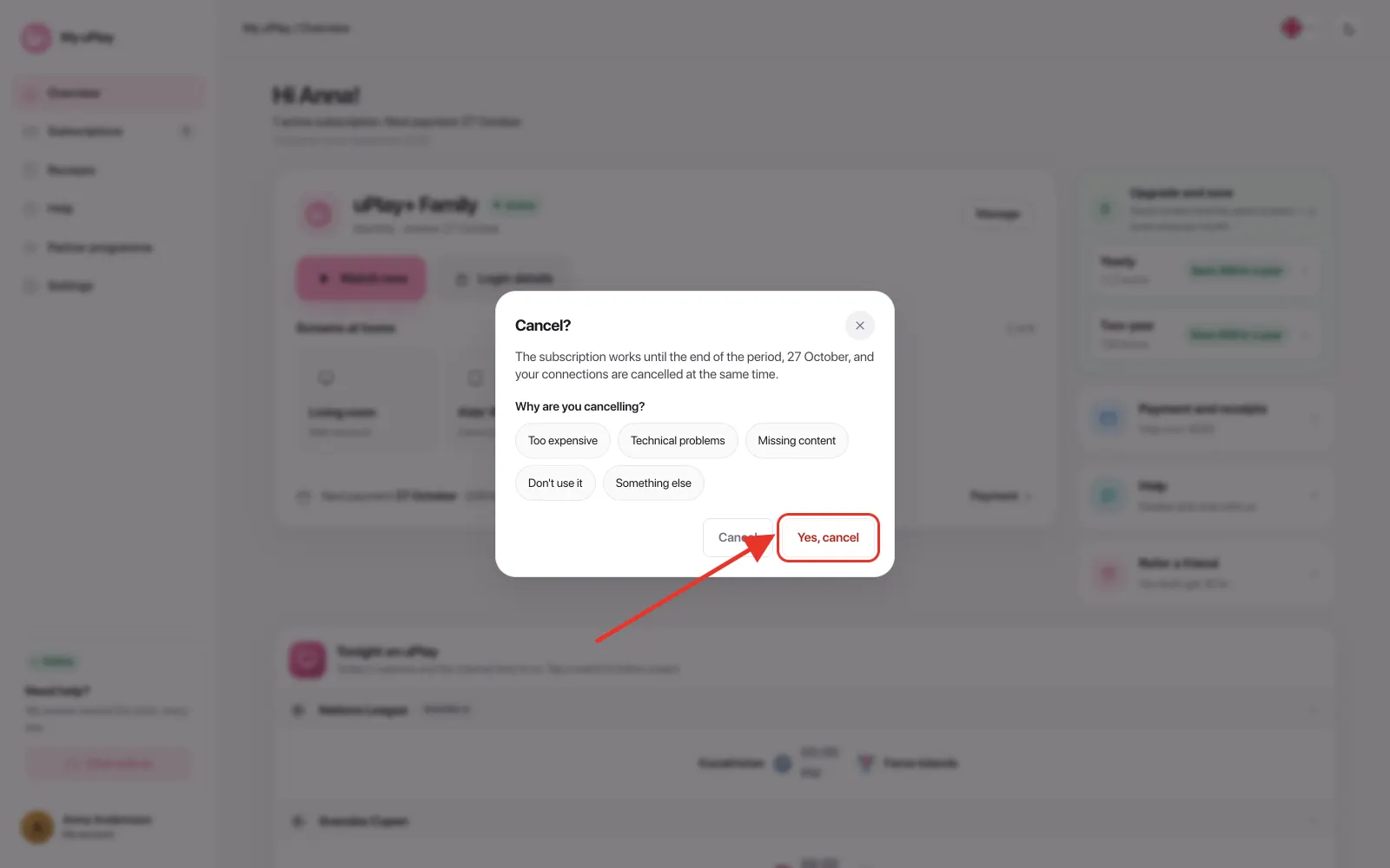 Confirm with Yes, cancel
